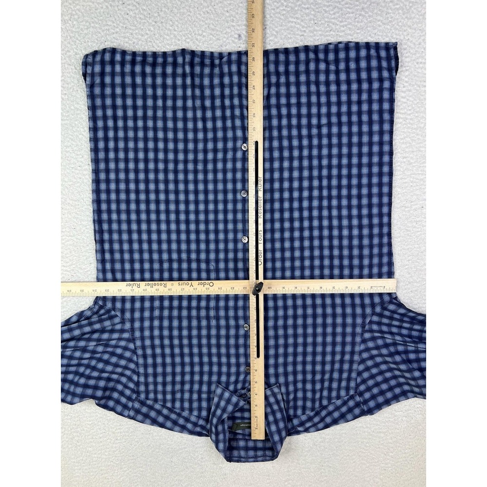 Ermenegildo Zegna Shirt Mens XL Blue Check Plaid Button Front Long Sleeve - Picture 8 of 9